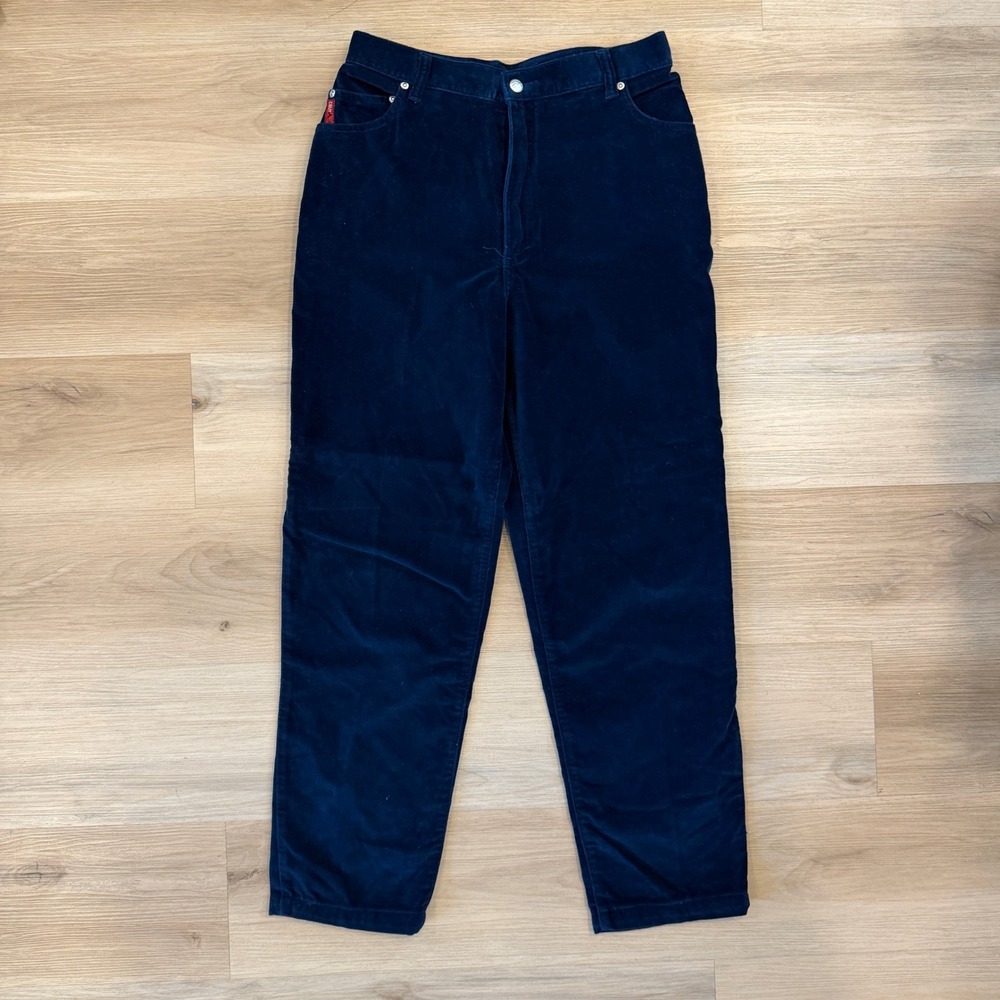Vintage Crazy Horse Dark Blue Velour Pants Size 11/12 Dark Academia‎ 90s